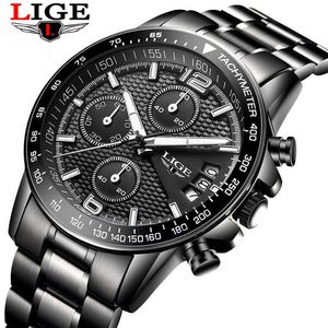 LIGE Men Full Steel Watches Male Fashion Sports Watch Black Quartz Clock Man Military Waterproof Wristwatches Relogios Masculino 210527