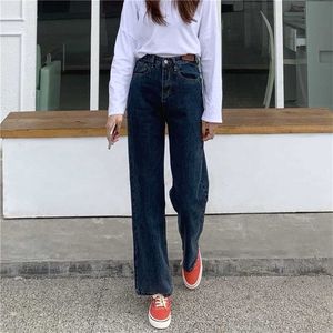 Höst High Waist Wide Leg Jeans Kvinnors Straight and Thin Loose Vintage Black Pants Casual Denim Long Jean Pant för Girls 211206