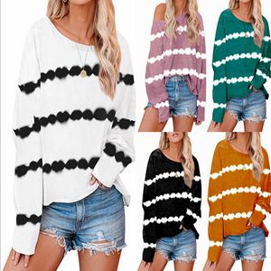여자 후드 땀 셔츠 2022 새로운 스타일 타이 염색 스트라이프 인쇄 느슨한 둥근 목이 긴팔 티셔츠 스웨터