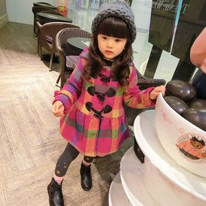 2021 Autumn and Winter Girls Mid-length Woolen Coat Korean Style Quilted Thick Warm Baby Girl Plaid Coat H0909