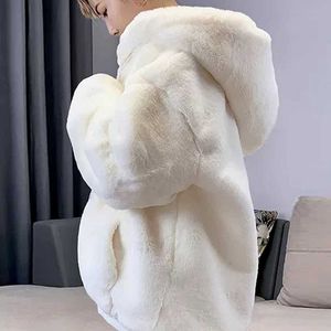 Winter Fluffy Warm Soft White Oversized Faux Fur Jacket Women's Long-sleeved Black Zipper Faux Fur Sweatshirt Korean Hoodie G1015