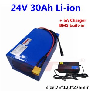 Naładowane 24 V 30 AH Lithium Ion Pack BMS 24 V 7s dla wózka rowerowy Electric Electric Wymień baterie+ładowarka 5A