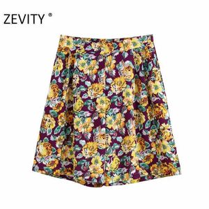Zevidade Mulheres Moda Tropical Flor Impressão Casual Bermudas Shorts Lady Elastic Cintura Chic Shorts Pantalone Cortes P911 210603