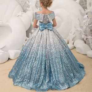 Flower Cute Girl Dresses Off Shoulder Ball Lace Appliques Tiered Skirts Girls Pageant Dress A Line Kids Sequined Birthday Gown S