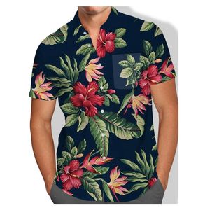 Men s Dress Shirts Aloha Green Europe Size Tropical Style Floral Print Summer Autumn XL Loose Shirt