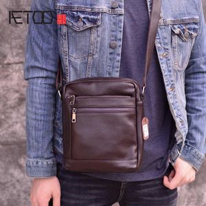 HBP Aetoo Fashion Leather Men's Shoulder Messenger Bag Business Casual Mäns Väska Första Layer Läder Män