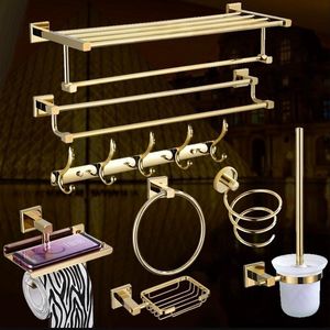 Wholesale towel holder set for sale - Group buy Bathroom Accessories brass gold Toilet Brush Holder Paper Holder Towel Bar Towel Holder bathroom Hardware set square PVD finish T200425