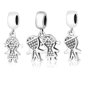 Vacker 100% 925 sterling silver barn pojke flicka dangle charms pärlor passar original pandora charm armband diy smycken gör Q0531