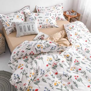 Våren sängkläder uppsättning sommarblomma täcke täcka pastoral stil persikor hem linne platt plåt daisy sängkläder 3 / 4pcs grön kvinna 210615