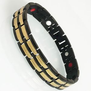 Link, Chain Masuline Black Gold Bracciale in acciaio inossidabile Assistenza sanitaria maschile Terapia di ioni negativi al germanio Bracciale magnetico Gioielli maschili