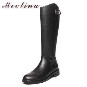 Meotina Stivali da equitazione invernali Donna Stivali alti al ginocchio in vera pelle naturale con tacco largo Scarpe con punta tonda con cerniera Lady Autunno taglia 33-43 210608