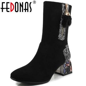 Rinestione Dress Woman Fashion Shoes Hit High Heels Boots for Women Winter Classic Night Club Ankle 210528 Gai 65044