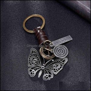 Nyckelringar mode tillbehör läder metall manlig kvinnlig fjäril hänge bil nyckelkedja handväska diyers droppleverans 2021 aqxju