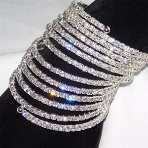 Bangles 12 Rows Spiral Party Silver Gold Plated Rhinestone Bangle Upper Arm Bracelet Cuff Wedding Bridal Jewelry Accessories for Women356 T2