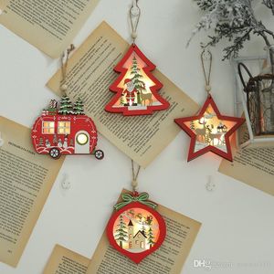 LED Light Christmas Tree Star Car Wooden Pendant Ornament X-mas DIY Wood Crafts Kids Gift for Home Christmas Party Decoration XVT1162