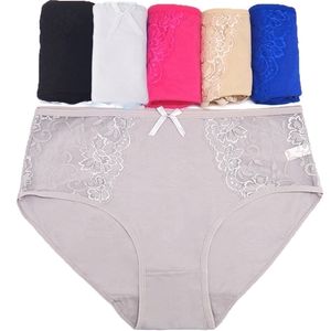 Mulheres Lace Edge Algodão Plus Size Big Ladie Calcinha Briefs para Mulheres, 6 pcs Pack Underwear 2xL 3XL 4XL 210730