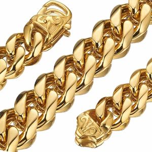 Custom Size 13/15mm Men's Hiphop Stainless Steel Curb Cuban Link Chain Gold Black Necklace Cool Men Jewelry Gift