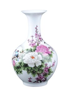 Vasas de peônia de estilo chinês e pássaro vaso cerâmico fino porcelana para decoração de flores artificiais