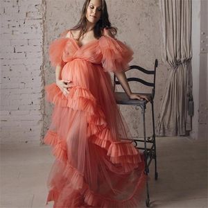 eleganta illusion ruffles tyll aftonklänningar för gravida kvinnor spaghetti långa kläder formell prom klänning vestido de novia