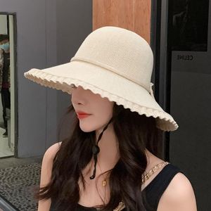 bucket hat Fisherman's Hat Women's breathable spring summer outdoor sunshade big eaves bow mountaineering knitting wave ee sun