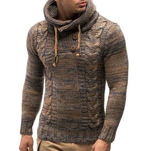 Nowy męski sweter 2021 jesień zima mężczyźni ciepły z kapturem z dzianiny moda swetry swetry mężczyzna casual marka pull homme odzież y0907