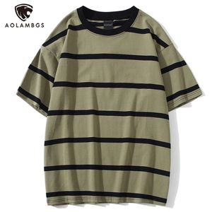 Aolamegs Men T Shirt Color Block Print 3 color Optional Tee Shirts Simple High Street Basic All-match Cargo Tops Male Streetwear 220309