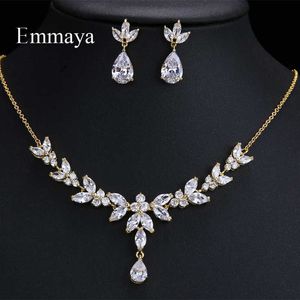 Emmaya Vivid Leaves-shape Dazzling Wedding Costume Accessories CZ Crystal Colorful Gift Earrings And Necklace Jewelry Sets H1022