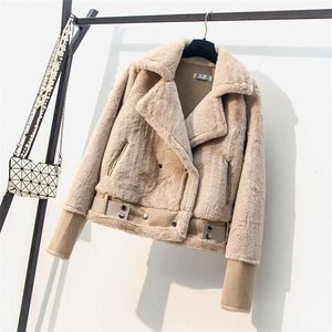 Płaszcz Parkas KobietyFaux Norek Królik Kobiet Bombowiec Kurtki Podstawowe Kurtki Harajuku Fur Teddy Sheepskin Kobiet Zima Suede Skóra 211220