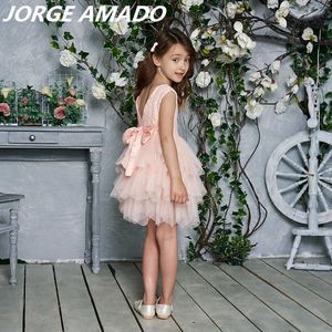 Abiti per bambini all'ingrosso per ragazze Abito da sposa per feste in tulle con tulle in pizzo con fascia per bambini 1-6Y E1953 210610