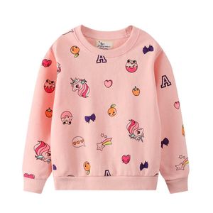 Hoppmätare Flickor Sweatshirts With Cartoon Print Söt Vinter Höst Kids Bomull Toppar För Vår 210529