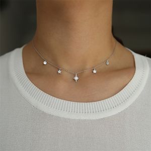 Ny sommar smycken droppe dropp micro pave sparing cz stjärna pendlar charm halsband äkta 925 silver delikat choker nacke