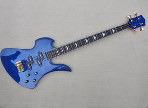 4 strängar blå elektrisk basgitarr med quiltad lönnfaner, rosewood fretboard