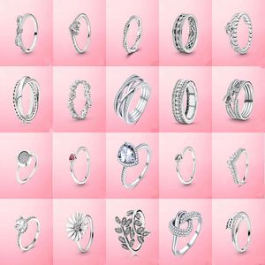 925 Sterling Silber Ring Herzförmige Gänseblümchen Blume Feder Dame Geeignet für Pandora Modeschmuck Verlobungsgeschenk