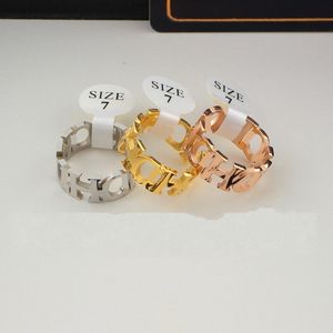 Easy chic Top Quality Extravagant channel set hollow Ring Gold Silver Rose Stainless Steel letter Rings Fashion Women men wedding love Jewelry Lady Party Gifts