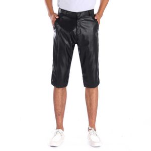 Thoshine Brand Summer Men Leather Shorts Elastic Outerwear Short Pants Male Fashion PU 210714