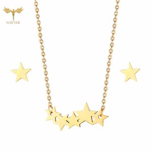 Ohrringe Halskette Romantisches Stern-Ohrring-Set Fünf Sterne verbunden Edelstahl-Accessoires Frau Ästhetisches Design Schmuck