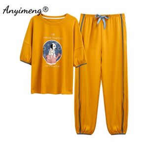 Verão Loungewear Mulheres Pijamas Algodão Shorts Textura Algodão Manta Azul Manta Jovens Ladies Coreano Pijama Moda Mulher Pijama Set 210928