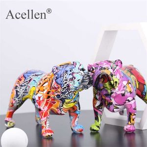 Creative Colorful Bulldog Figurines Home Decor Modern Art ations Room Bookshelf TV Cabinet Animal Ornament 211101