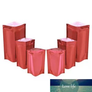 100 pçs / lote brilhante vermelho mylar folha levantado saco rasgo entalhe auto selo doypack alimento lanche chá bolsas de armazenamento de chocolate