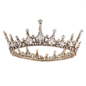 Hårklipp Barrettes Royal Barock Crown Bröllop Bride Crystal Full Circle Fashion Crowns Tiaras Bridal Princess Kvinnor Guld Rhinestone Bea