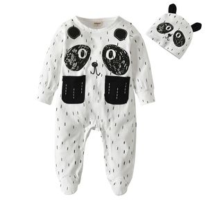 Ny toddler pojke kläder 2pcs outfits set tecknad stil bomull långärmad jumpsuit med hatt nyfödda barnkläder 210309