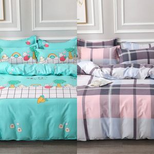 100% Cotton Pastoral Flower Printed 4pcs Bedding Sets Plaid Stripe King Size Duvet Cover Set Single Double Queen Soft Bed Sheets C0223