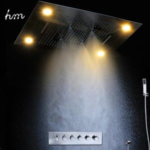 Wholesale waterfall bath faucet resale online - Luxury Led Rain Shower Head Large Rain LED Shower Set Waterfall Head with Embedded Ceiling Spout Bath Faucets