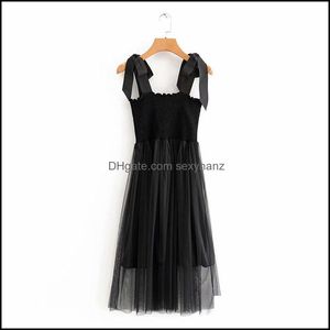 Повседневные платья Женская одежда Одежда 2021 Женщины Сексуальный поклон Связанный ремешок сетка лоскутное черное платье платье женские дамы эластичные тонкие шикарные Vestido