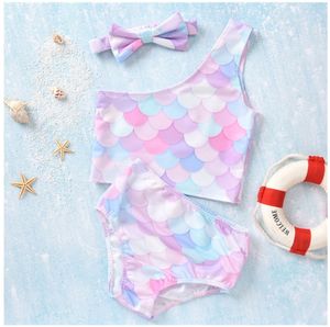 Three-Pieces Sets For Baby Girl Summer Swimsuit Two-Pieces Fish Scales Girls Bikini Swimsuits Kids Toddlers Bathing Suits Infant Beach Swimwear