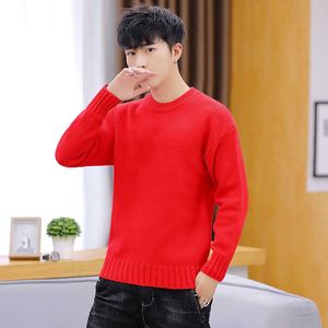 Long Sleeve Sweater Men Winter White Yellow Red Purple Khaki Black Blue O-Neck Solid Thick Pullovers Casual Mens Sweaters Y0907