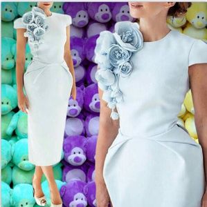 Elegante formale Frauen-Cocktailkleid mit handgemachtes Blumen-Pageant-Kappe Kurzarm Tee-Länge Mantel-Prom-Party-Cocktail-Kleid