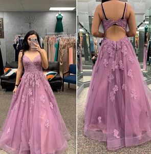 Lavendel Formell Long Prom Dress Applique Event Wear Party Gown Custom Made Plus Storlek Tillgänglig