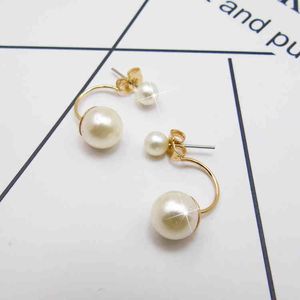 Charms Ear Stud Clip Rings Star Same Size Pearl Temperament Female Korean Jewelry Back Hanging Geometric Dual Purpose