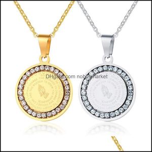 Pendant Necklaces & Pendants Jewelry Hand Coin Medal Bible Verse Prayer Men Women Necklace Stainless Steel Gold Sier Couple Drop Delivery 20